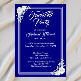 Farewell Elegant Script Blue Vit ros Party Inbjudningar