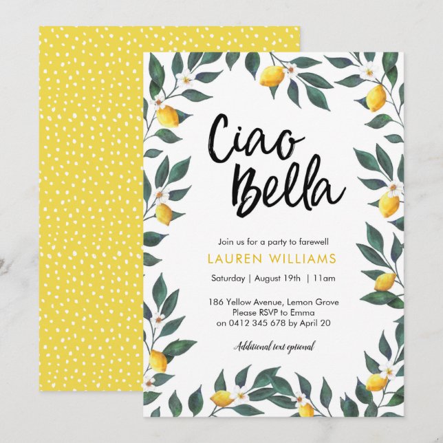 Farewell Party-inbjudan Lemon träd löv Inbjudningar (Fram/baksida)