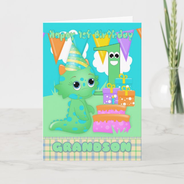 Farfar 1:a födelsedag Cute Little Monster Kort (Framsida)