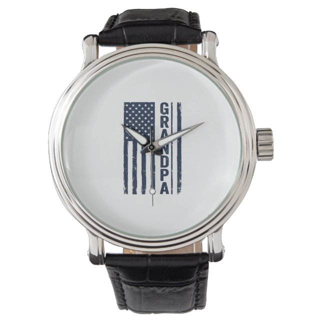 Farfar Amerikansk Flagga Distressed Patriotisk Des Armbandsur (Framsida)