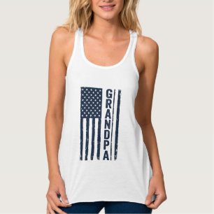 Farfar Amerikansk Flagga Distressed Patriotisk Des Linne Med Racerback