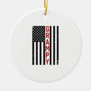 Farfar Amerikansk Flagga Patriotisk Vintage Vektor Julgransprydnad Keramik
