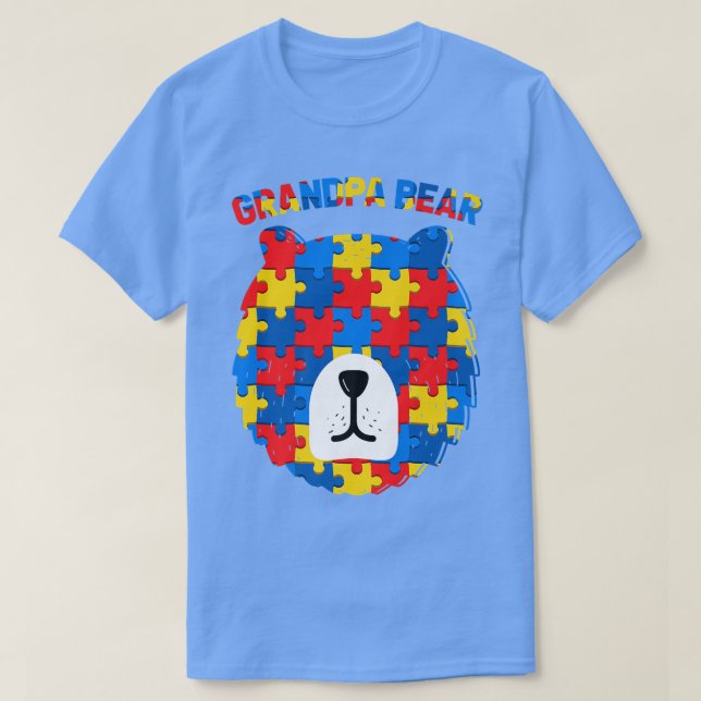Farfar Bear Ansikte Puzzle Delar Autism Awareness  T Shirt (Design framsida)