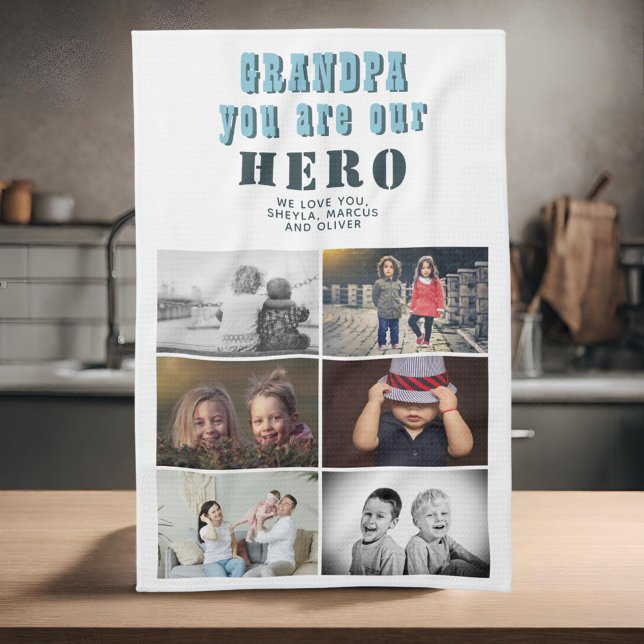 Farfar du är vår Hero 6 Photo Collage Kökshandduk (Skapare uppladdad)