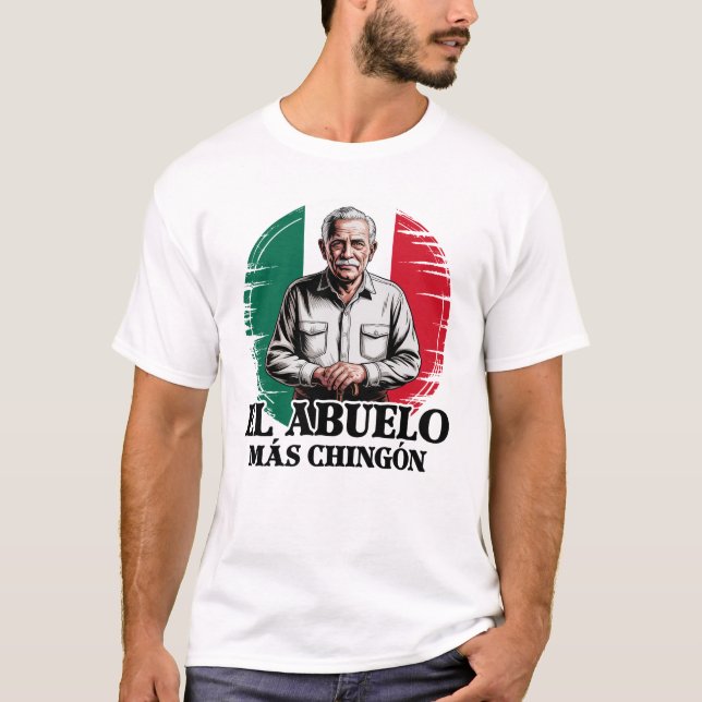Farfar El Abuelo Mas Chingon Mexikansk Flagga T Shirt (Framsida)