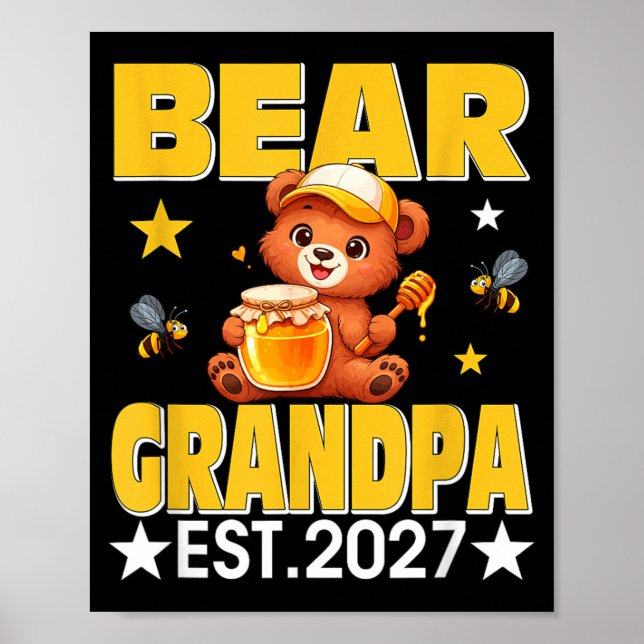 Farfar Est 2027 Blommig Flaska Morfar Dag Björn Poster (Framsidan)