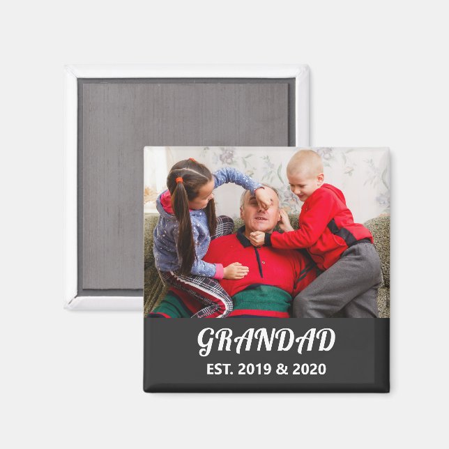 Farfar Etablerad Foto Fet Vit Typografi Magnet (Front/Back)