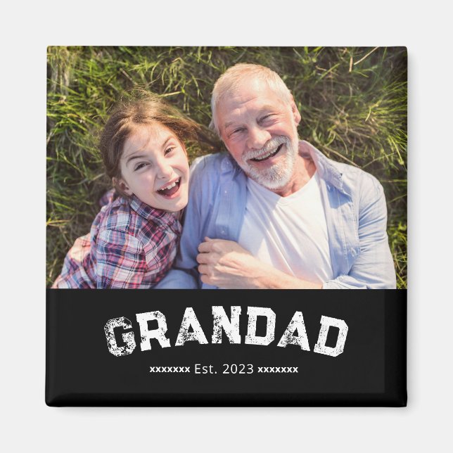 Farfar Etablerad Foto Present Svart Magnet (Framsidan)