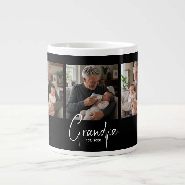 Farfar etablerade 3 foto svart jumbo mugg (Framsidan)