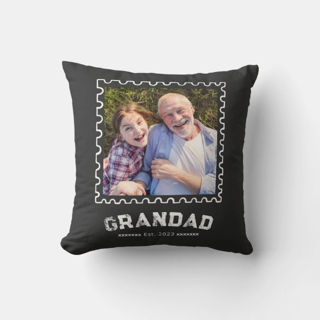 Farfar Etablerade Svart Modern Typografi Foto Kudde (Framsida)