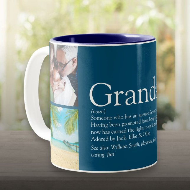 Farfar, farbror, pappa Definition 4 Fotokollage Två-Tonad Mugg (Grandpa, Grandad, Papa Definition 4 Photo Collage Two-Tone Coffee Mug)