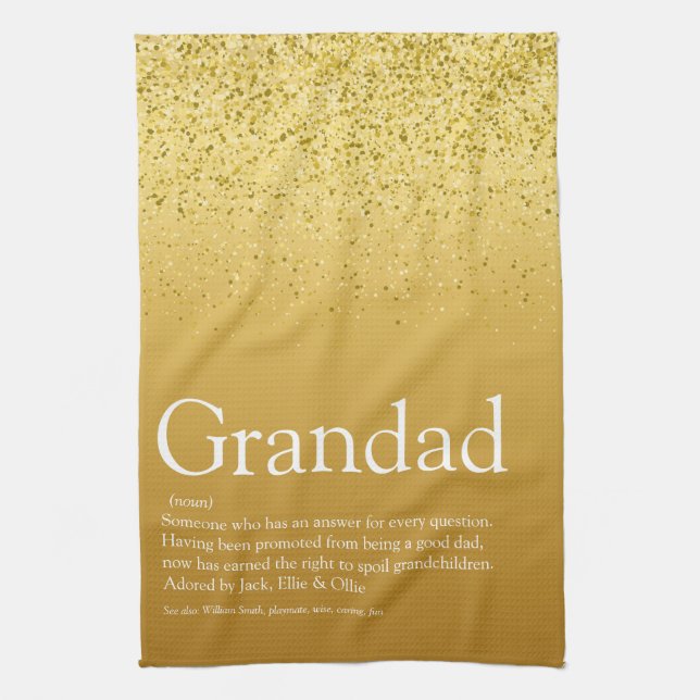 Farfar, Farbror, Pappa Definition Guld Glitter Kökshandduk (Vertikal)
