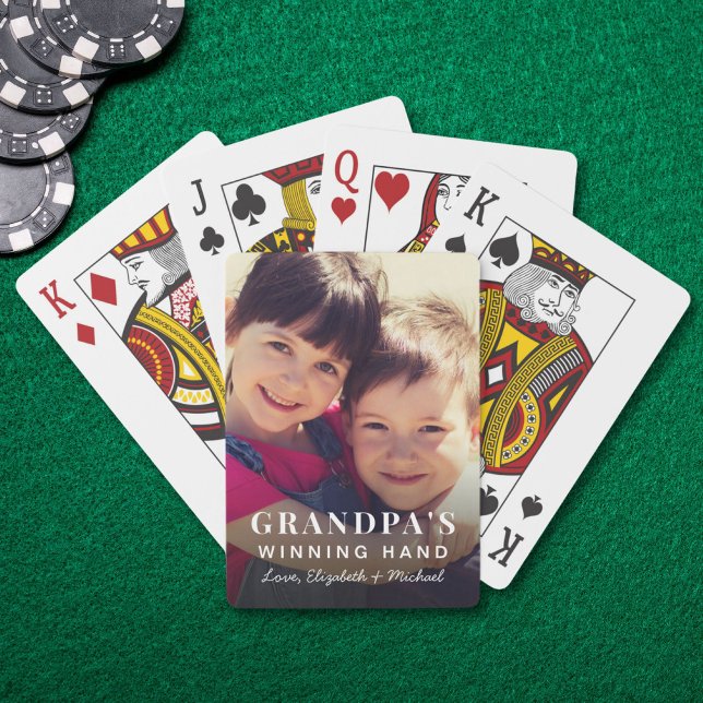 Farfar/Farmors Vinnande Hand Foto som Spelkort (Grandpa's Winning Hand Photo Playing Poker Cards)