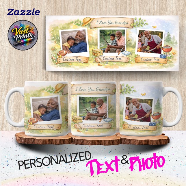 Farfar favoritaktiviteter Anpassad text Foto Kaffemugg (Grandpa's Favorite Activities Custom Text Photo Coffee Mug)