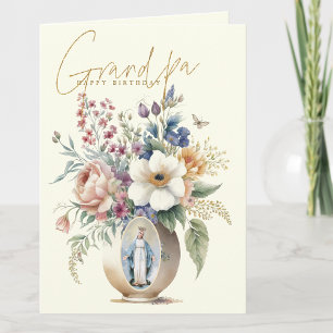 Farfar Glad födelsedag Blommig Religiös Tack Kort