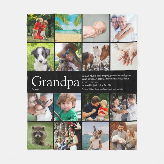 Farfar Grandfather Grandad Photo Collage Black Fleecefilt (Framsidan)
