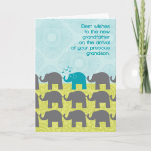 Farfar Gratulerar New Grandson Cute Elephants Kort