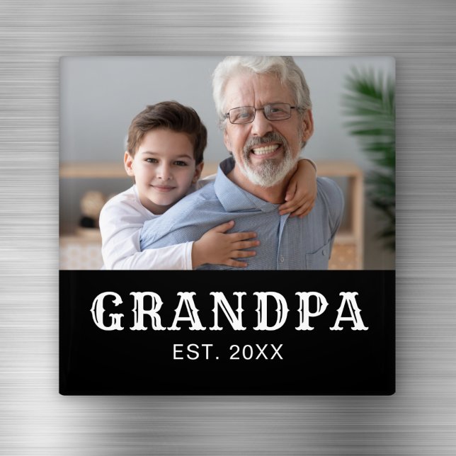 Farfar Grundade Foto Vitt Text Fars Dag Magnet (Skapare uppladdad)