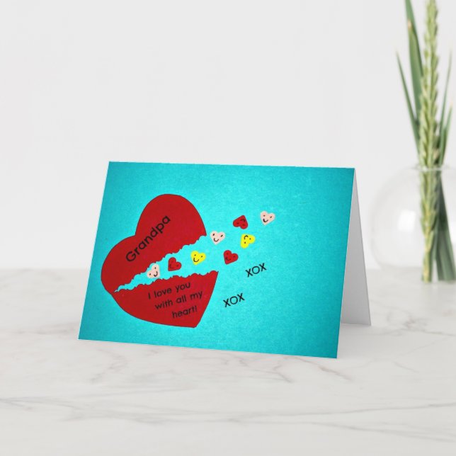 Farfar, jag kärlekar dig med hela mitt hjärta! helgkort (Framsida)