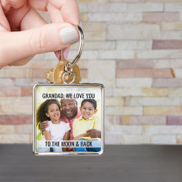 Farfar Kärlek Du till Måne och Bakfoto Fyrkantig Silverfärgad Nyckelring