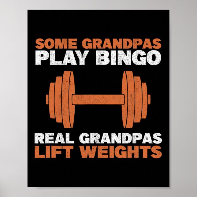 Farfar Lyfter Vikter Gym Träning Bodybuilding Vikt Poster (Framsidan)