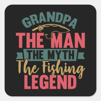 Farfar - mannen, myten, fiskelängden fyrkantigt klistermärke
