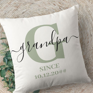 Farfar Monogram Elegant Skrift Silvergrön Kudde