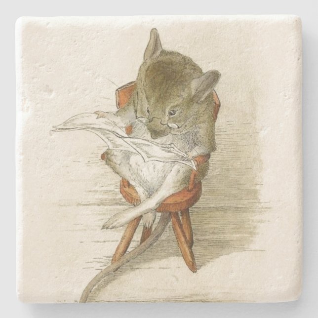 Farfar Mouse Läsa en tidning Stenunderlägg (Framsidan)