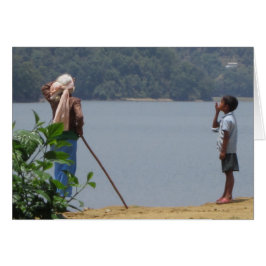 Farfar och morson i Phewa Sjö Hälsningskort