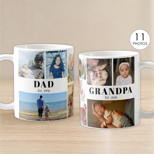 Farfar och Pappa År Est. 11 Fotokollage Kaffemugg (Skapare uppladdad)