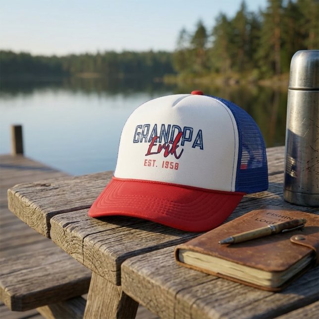 Farfar Personlig Födelsedag Est År Röd Blå Keps (Skapare uppladdad)