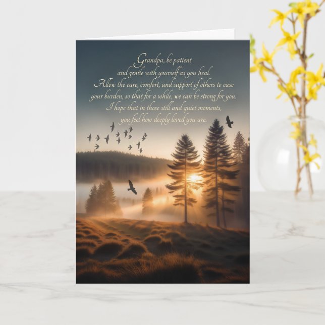 Farfar Snart Bättre Länets Soluppgång Tallar och F Kort (Gul blomma)