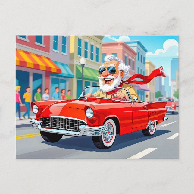 Farfar som kör en konvertibel bil helg vykort (Framsida)