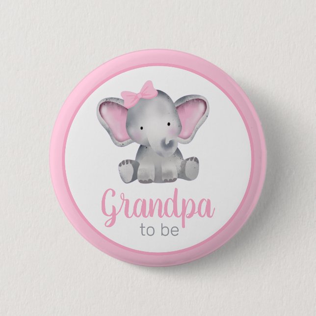 Farfar som ska vara elphant Girl Baby Shower Butto Knapp (Framsida)