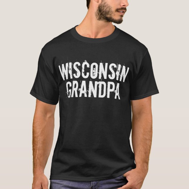Farfar t-shirt WISCONSIN nödlidande bokstav (Framsida)