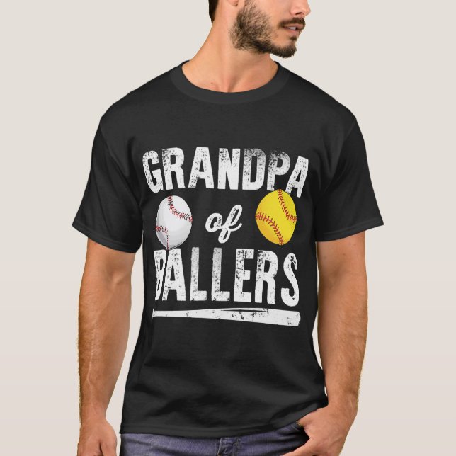 Farfar till Ballers Shirt Baseball Softball  T Shirt (Framsida)