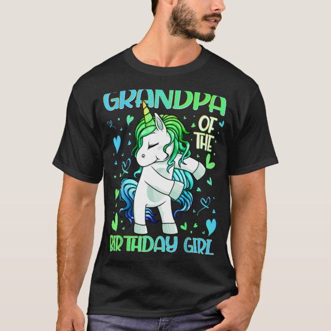 Farfar till Birthday Girl Flossing Unicorn Gran T Shirt (Framsida)