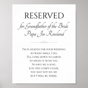 Farfar till Bride Memorial Spara A Seat Bröllop Poster