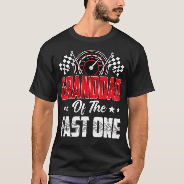 Farfar till den snabba ettårsfirande 1:a racingbil t shirt (Framsida)