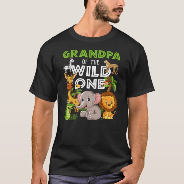 Farfar till Vild 1 Zoo Birthday Safari T Shirt (Framsida)