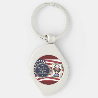 Farfar's All-Star Badge USA flagga Design Swirl Silverfärgad Nyckelring