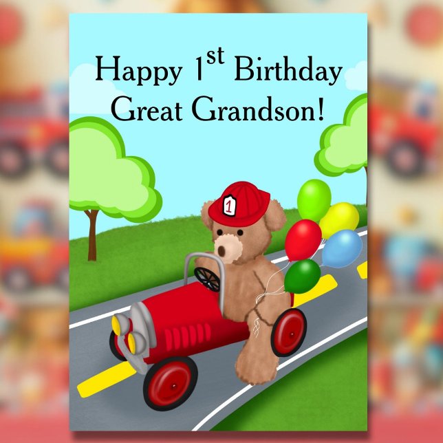 Farfarsons 1-årsdag Teddybjörn brandbil Kort (Skapare uppladdad)
