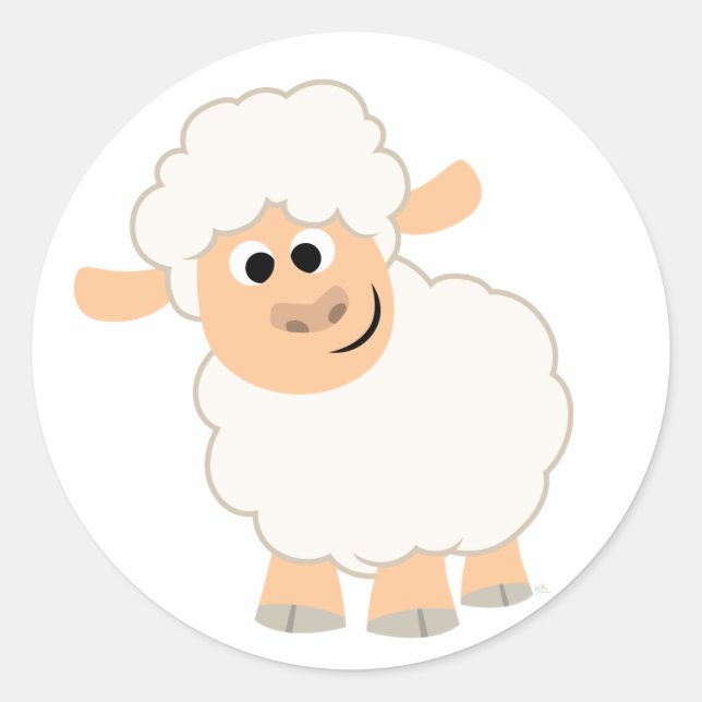 Fårfäst på Cute Tecknad Runt Klistermärke (Framsida)
