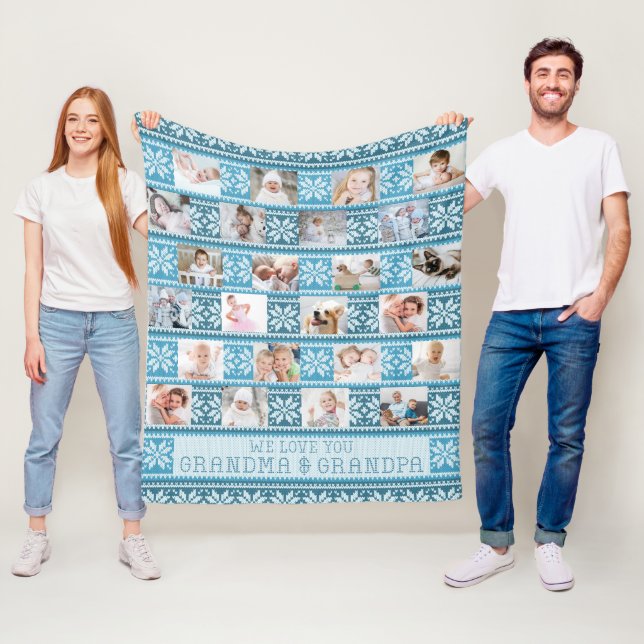 Farföräldrar 24 Foto Nordic Snowflake Sweater Fleecefilt (På plats)