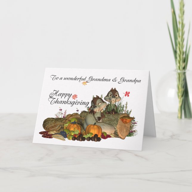 Farföräldrar, Cute Thanksgiving Card med Cornucop Helgkort (Framsida)