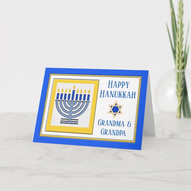 Farföräldrar Hanukkah Contemporary Menorah Kort (Framsida)