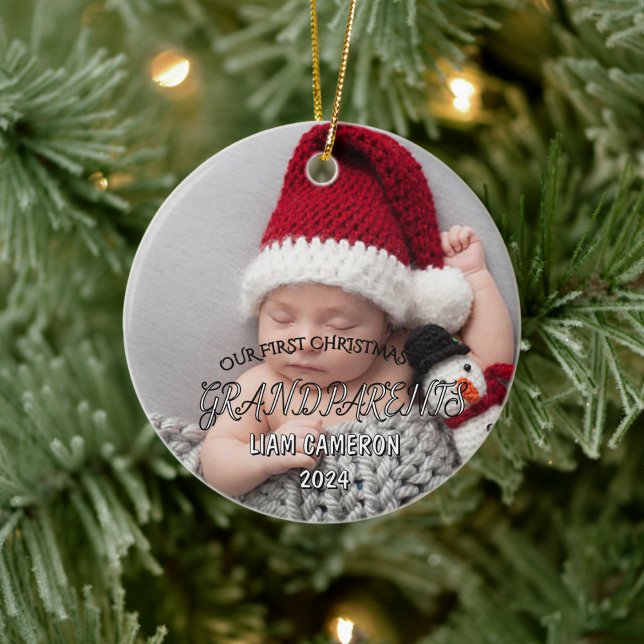 Farföräldrar med foto Första julklapp Julgransprydnad Keramik (Skapare uppladdad)