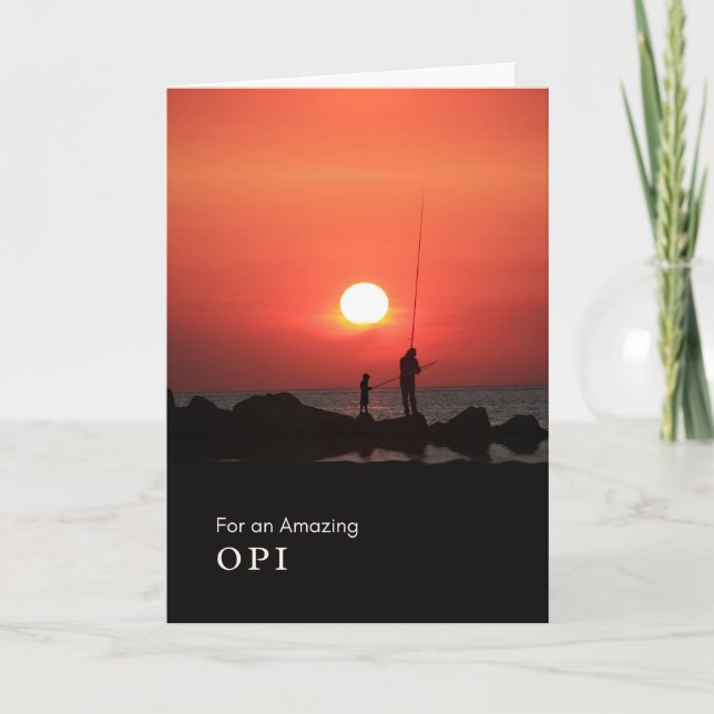 Farföräldrars dag för opi-fiske vid solnedgång kort (Framsida)