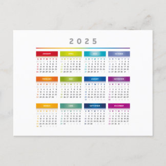 Färg 2025-kalender - Rainbow Färg 3-kolumner Vykort