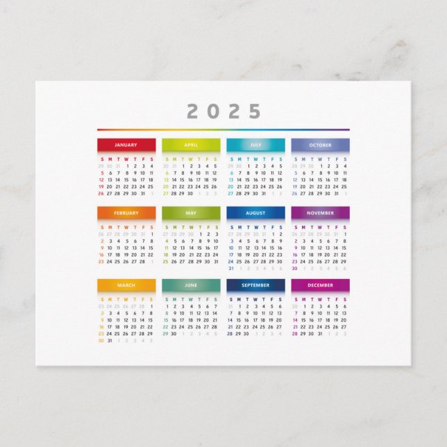 Färg 2025-kalender - Rainbow Färg 3-kolumner Vykort (Framsida)